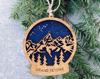 Grand Teton National Park - Snow Globe Style Wood Ornament, Hiker Gift, Christmas Ornament, Nature Lover, Mountain Souvenir