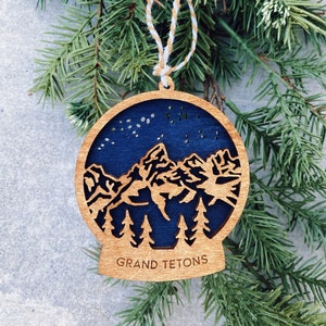 Grand Teton National Park - Snow Globe Style Wood Ornament, Hiker Gift, Christmas Ornament, Nature Lover, Mountain Souvenir