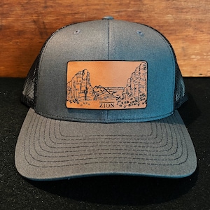 Zion  - Utah - National Park - Mountain Leather Patch Richardson Hat Adjustable Snapback