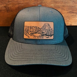 Glacier  - Montana - National Park - Hidden Lake - Rocky Mountains - Mountain Leather Patch Richardson Hat Adjustable Snapback