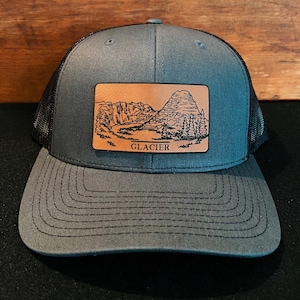 Glacier  - Montana - National Park - Hidden Lake - Rocky Mountains - Mountain Leather Patch Richardson Hat Adjustable Snapback