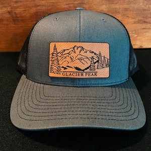 Glacier Peak  - Washington - Cascades - Mountain Leather Patch Richardson Hat Adjustable Snapback
