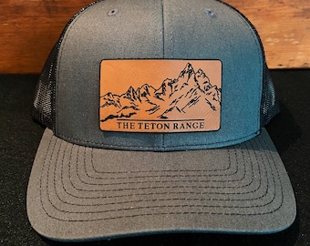 The Teton Range  - Wyoming - Grand Teton - Jackson Hole, WY - Mountain Leather Patch Richardson Hat Adjustable Snapback