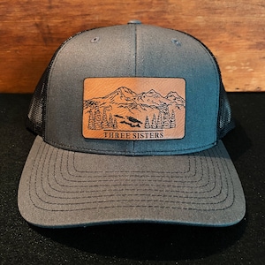 Three Sisters  - Oregon - Cascades - Mountain Leather Patch Richardson Hat Adjustable Snapback