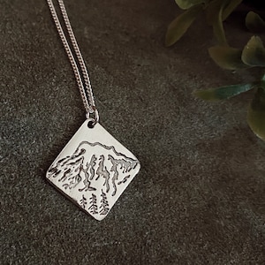 Mt. Rainier Handmade Sterling Silver Fine Silver Necklace -  diamond pendant, Mother's Day Gift, mountain necklace, minimalist jewelry