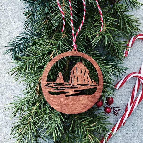 Haystack Rock - Oregon - Cannon Beach - Wooden Ornament, Hiker Gift, Climber Gift, Christmas Ornament, Nature Lover, Mountain Souvenir