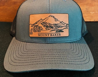 Mt. Baker  - Washington - Cascades - Mountain Leather Patch Richardson Hat Adjustable Snapback