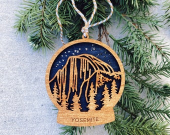 Yosemite National Park - Snow Globe Style Wood Ornament, Hiker Gift, Climber Gift, Christmas Ornament, Nature Lover, Mountain Souvenir