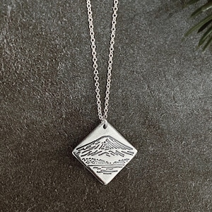 Mount Fuji Japan - Handmade Sterling Fine Silver Necklace - diamond silver pendant, mountain necklace, minimalist jewelry