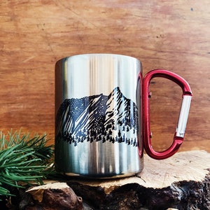 Flatirons Mug - Camp Mug, Steel Mug, Metal Mug, Backpacking Mug, Hiking Mug, Travel Mug, Coffee Mug, Tea Lover Gift, Carabiner Mug