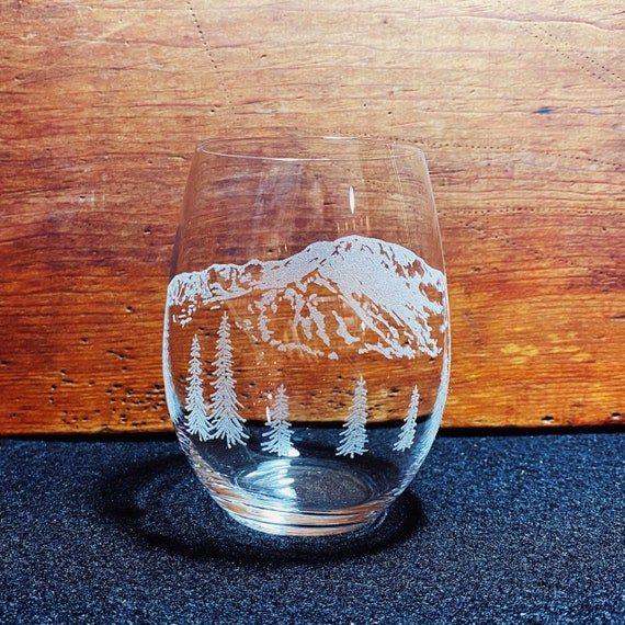 Pikes Peak Colorado Rocky Mountains Engraved Crystal Stemless Wine Glass 1  Single Wine Glass -  Israel