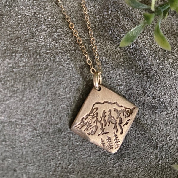 Mt. Rainier Handmade Bronze Necklace -  diamond pendant, Mother's Day Gift, mountain necklace, minimalist jewelry