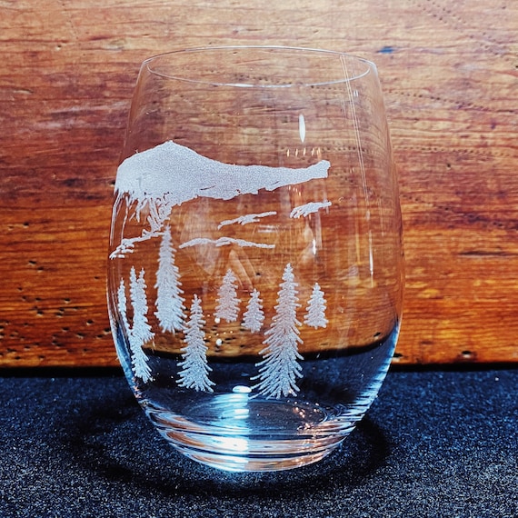 Mt. Washington New Hampshire White Mountains Engraved Crystal Stemless Wine  Glass 1 Single Wine Glass 