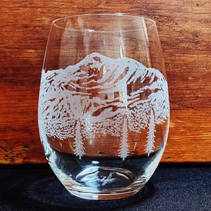 Mammoth Mountain California Sierra Nevadas Engraved Crystal Stemless Wine glass 1 Single Wine Glass image 4