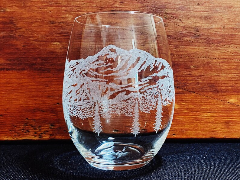 Mammoth Mountain California Sierra Nevadas Engraved Crystal Stemless Wine glass 1 Single Wine Glass image 4