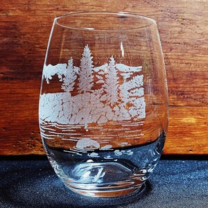 Lake Tahoe - California - Sierra Nevadas - Engraved Crystal Stemless Wine glass - 1 Single Wine Glass bild 4