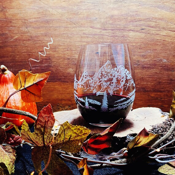 The Tetons Grand Teton Wyoming Grand Teton Mountain Range Engraved Crystal  Stemless Wine Glass 1 Single Wine Glass 