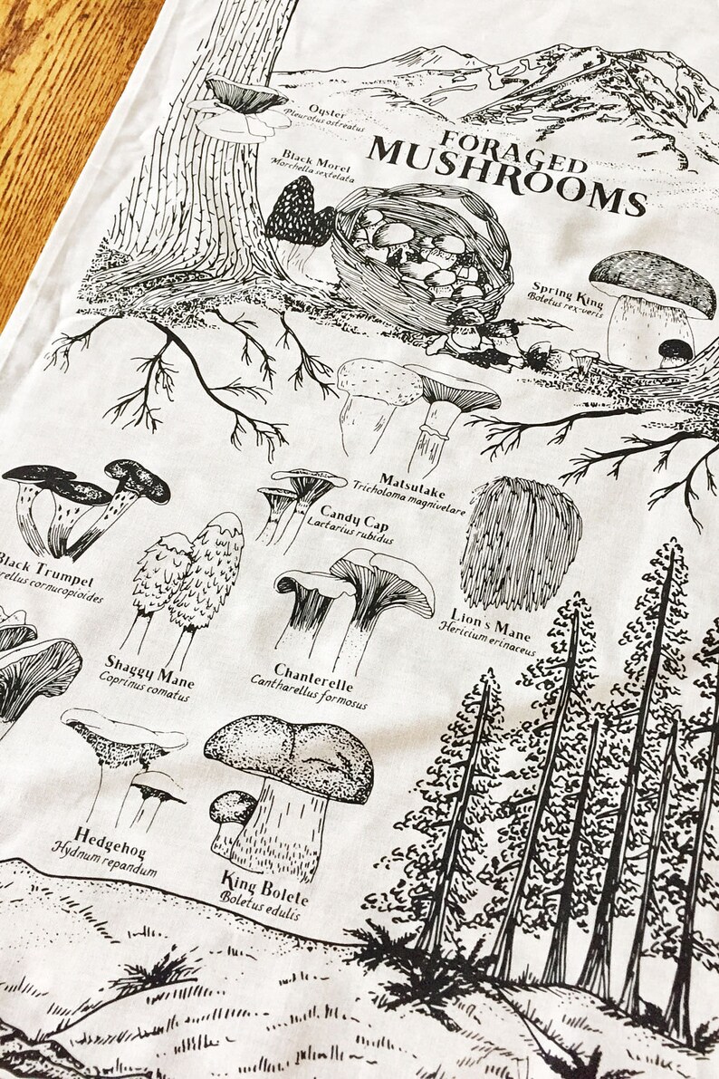 Foraged Mushrooms Tea Towel Dish Towel image 2