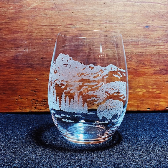 Yellowstone National Park - Wyoming - Engraved Crystal Stemless Wine Glass  - 1 Single Wine Glass - Etsy