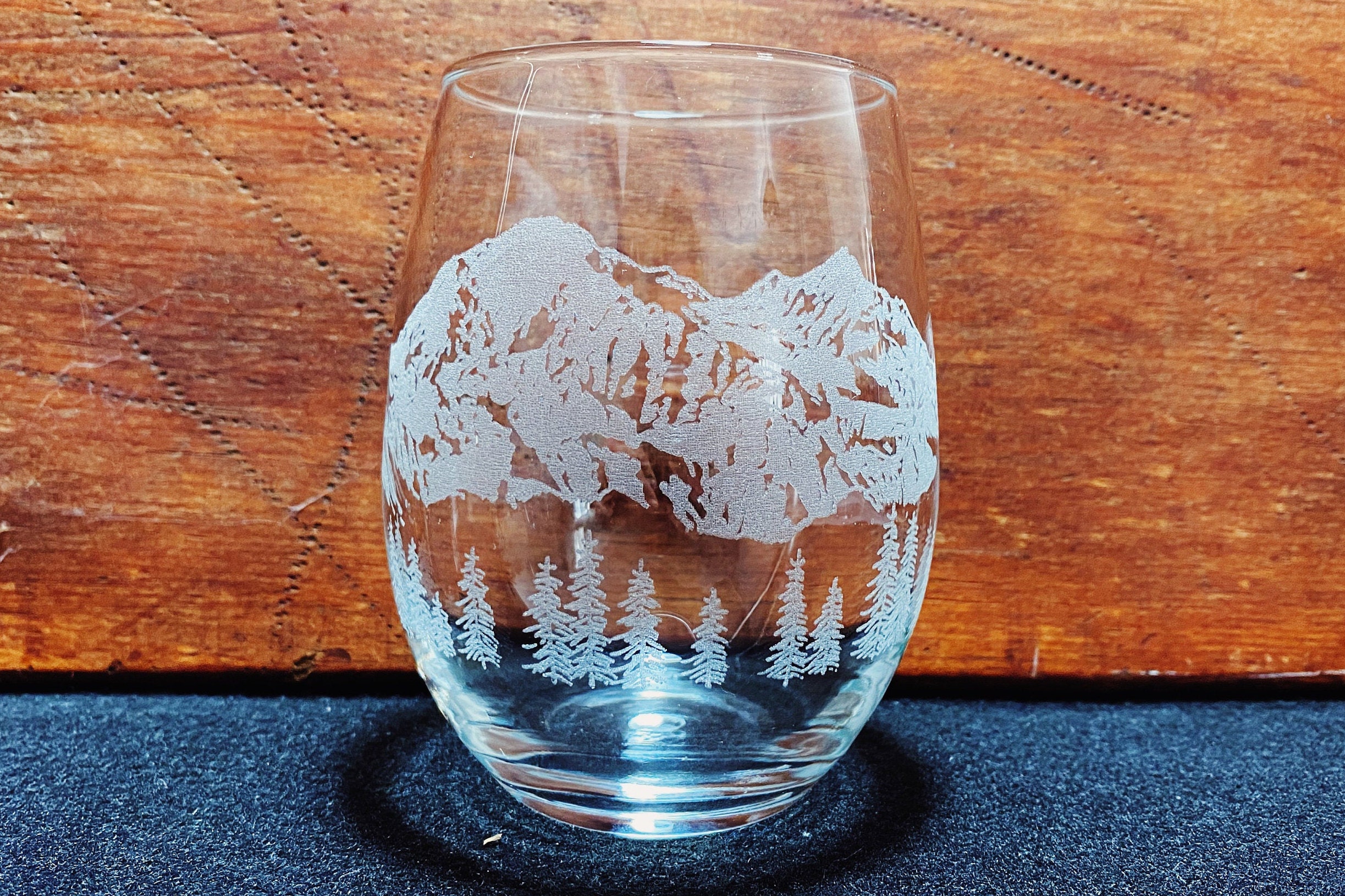 The Tetons Grand Teton Wyoming Grand Teton Mountain Range Engraved Crystal  Stemless Wine Glass 1 Single Wine Glass 