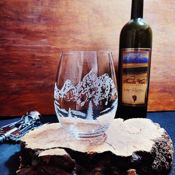 Set of 8 Laser Etched 14er Mountain Stemless Red Wine Glasses 