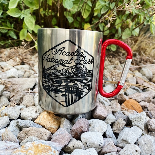 Acadia National Park Mug - Camp Mug, Steel Mug, Metal Mug, Backpacking Mug, Hiking Mug, Travel Mug, Coffee Mug, Tea Gift, Carabiner Mug