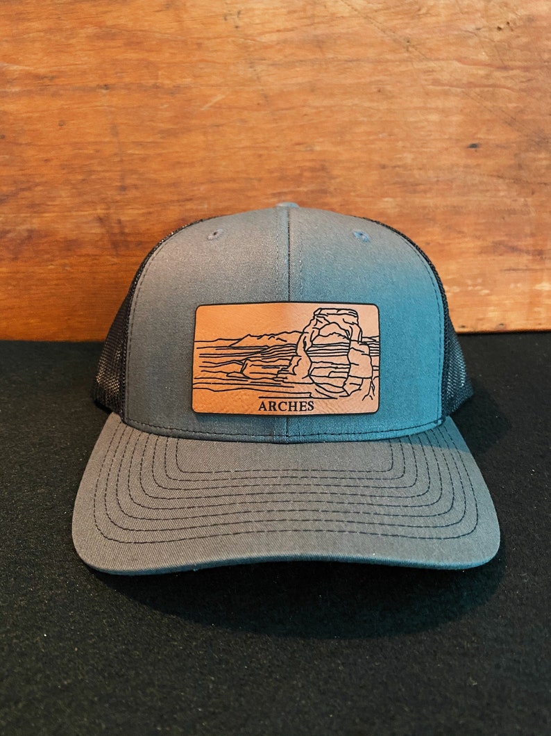 Arches Utah Arches National Park Mountain Leather Patch Richardson Hat Adjustable Snapback image 1