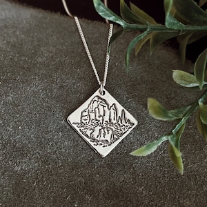 Sedona Arizona Handmade Sterling Fine Silver Necklace -  diamond pendant, Mother&#39;s Day Gift, mountain necklace, minimalist jewelry
