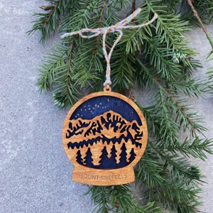 Mt. Sneffels Snow Globe Style Wood Ornament, Hiker Gift, Christmas Ornament, Nature Lover, Mountain Souvenir, Colorado ornament