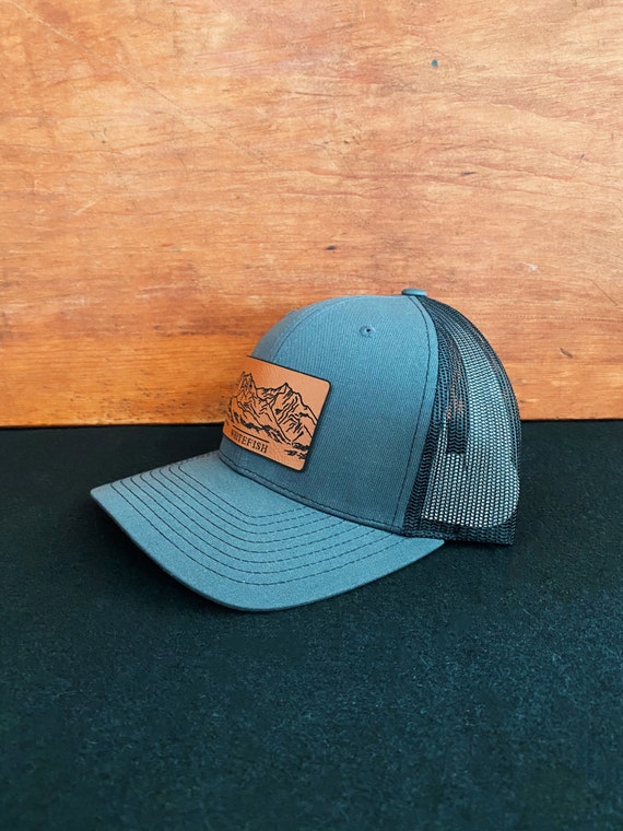 Whitefish - Big Mountain - Montana - Flathead National Forest - Ski Resort Mountain Leather Patch Richardson Hat Adjustable Snapback