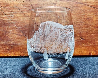 Yosemite - California - Sierra Nevadas - Half Dome Engraved Crystal Stemless Wine Glass - 1 Single Wine Glass