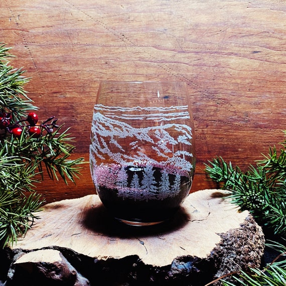 Mt. Washington New Hampshire White Mountains Engraved Crystal Stemless Wine  Glass 1 Single Wine Glass 