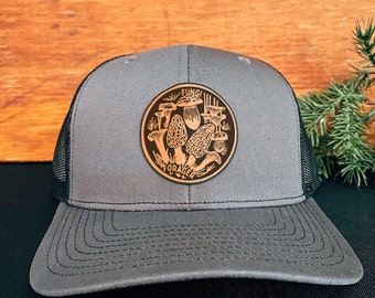 Recolector de hongos mixtos - Sombrero de caza de hongos - Gorra Richardson con parche de cuero de hongo - Gorra ajustable Snapback - Regalo para cazador de hongos