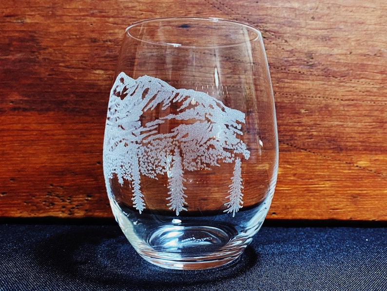 Mammoth Mountain California Sierra Nevadas Engraved Crystal Stemless Wine glass 1 Single Wine Glass image 5