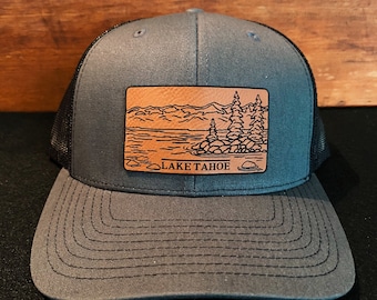 Lake Tahoe  - California - Sierra Nevadas - Mountain Leather Patch Richardson Hat Adjustable Snapback