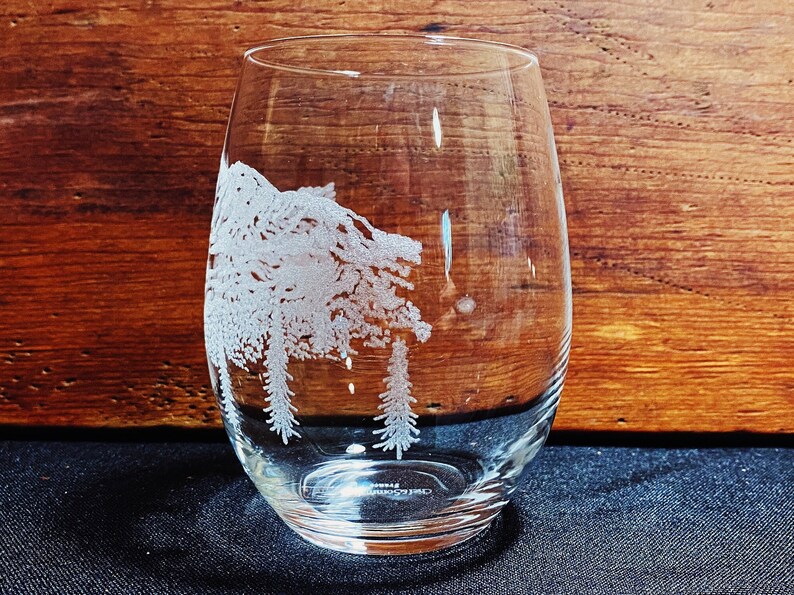 Mammoth Mountain California Sierra Nevadas Engraved Crystal Stemless Wine glass 1 Single Wine Glass image 6