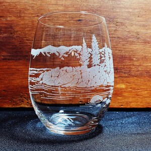 Lake Tahoe - California - Sierra Nevadas - Engraved Crystal Stemless Wine glass - 1 Single Wine Glass bild 5