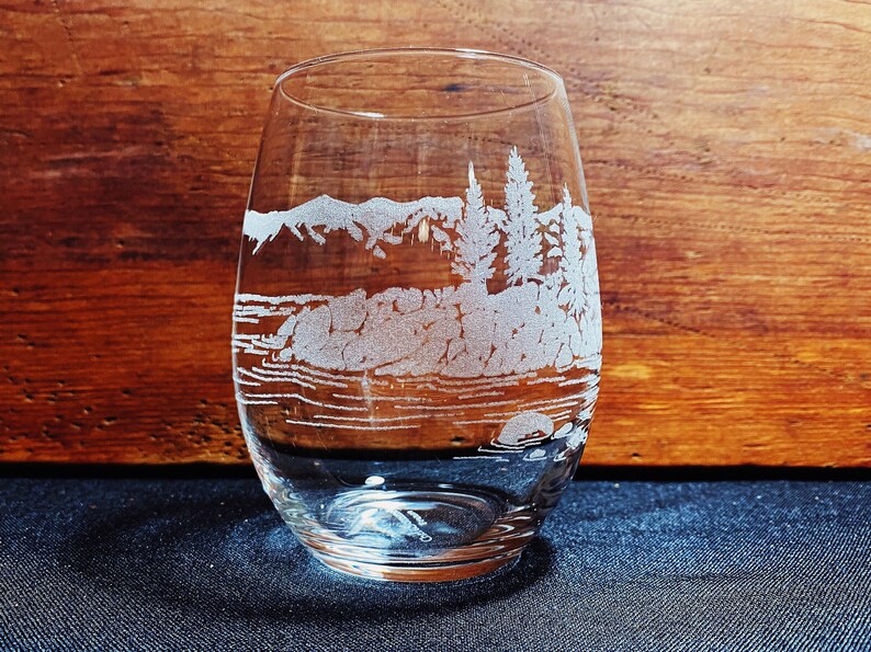 Lake Tahoe - California - Sierra Nevadas - Engraved Crystal Stemless Wine glass - 1 Single Wine Glass bild 5