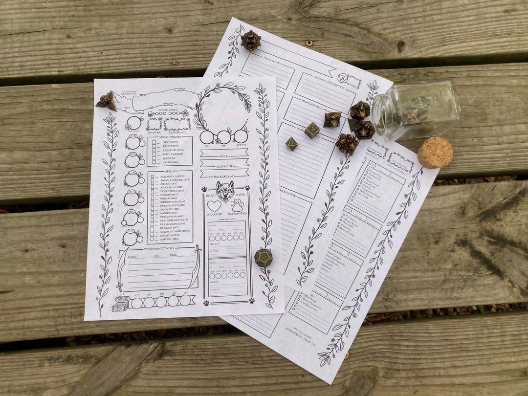 Dungeons &amp; Dragons 5E | Druid Character Sheet | Digital Download - Etsy