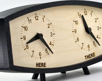 Personalized Two Time Zone Clock Custom Made World 2 Timezone Desktop Table, Mid Century Modern Desk Clock, Handmade Retro Clock, MCM Design