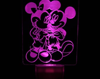 Personalized Plug In Night Light, Light Sensor Auto On Off Dusk-to-Dawn Sensor, Disney Mickey Mouse and Minnie Mouse LED nightlight