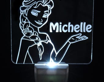 Personalized Plug In Night Light, Light Sensor Auto On Off Dusk-to-Dawn Sensor, Disney Frozen Elsa LED nightlight