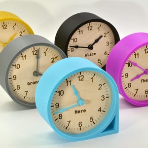 Custom Multi-Timezone Clocks Set – Handmade Minimalist Design Maple Wood Desk Clocks with Modern Rounded Triangular Frames in Various Colors