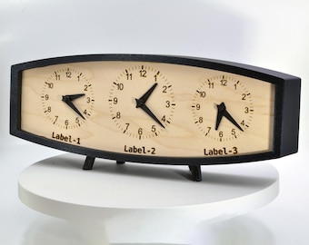 Personalized Triple Time Zone Clock Custom Made World 3 Timezone Desktop Table Mid Century Modern Desk Clock Handmade Retro Clock MCM Design