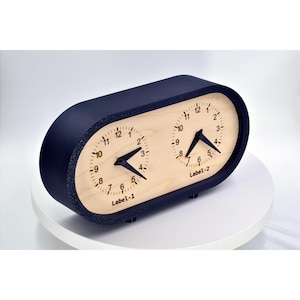 Personalized Two Time Zone Clock Custom Made World 2 Timezone Desktop Table, Minimalist Modern Desk Clock, Handmade Clock, Minimalist Design