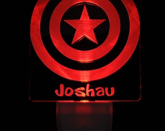 Personalized Plug In Night Light, Light Sensor Auto On Off Dusk-to-Dawn Sensor, Captain America Shield LED nightlight