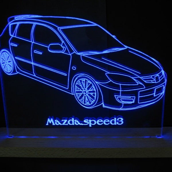 Mazda Mazdaspeed3 Edge Lit LED Acrylic Light Up Sign Desk Model Night Light