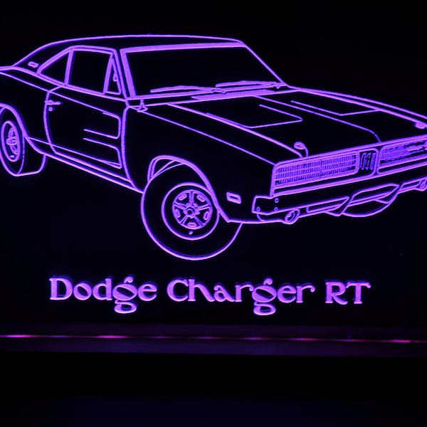 1969 Dodge Charger RT Edge Lit LED Acrylic Light Up Sign Desk Model Night Light