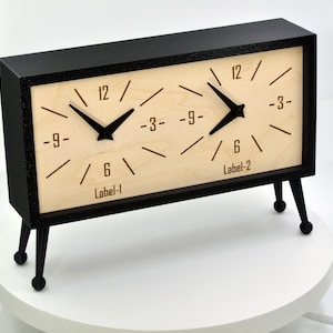 Personalized Dual Time Zone Clock Custom Made World 2 Time Zone Clock, Classic Rectangular Design, Industrial Style Clock, Vintage Appeal
