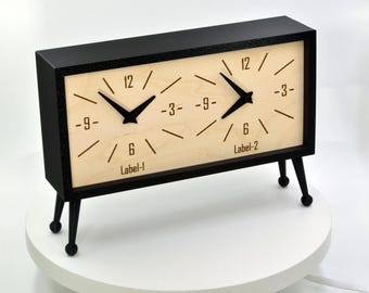Personalized Dual Time Zone Clock Custom Made World 2 Time Zone Clock, Classic Rectangular Design, Industrial Style Clock, Vintage Appeal